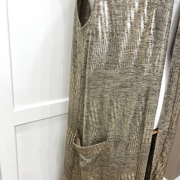 Expresso Long Gold Shine Vest with Pockets 97% Poly 3% Spandex Med or Large - Picture 14 of 16